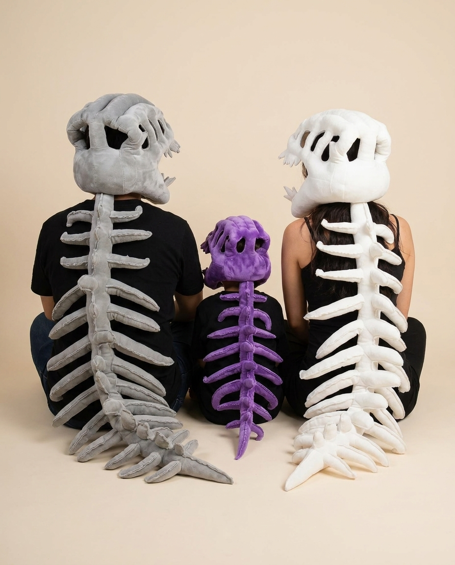 Family from behind showing spines and tails
