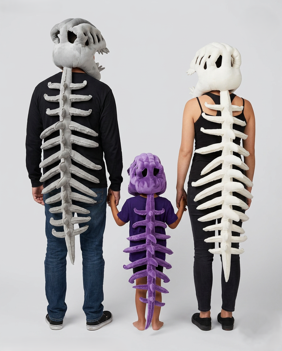Family wearing Rexoskeleton costumes together